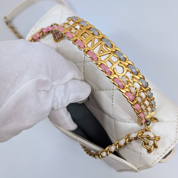 Chanel 19 White Lambskin Small Flap Bag with Pink/Blue Hardware - Picture 8 of 14